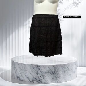 NEW, Larry Levine Stretch, Black Tiered Lace Skirt, Size 10